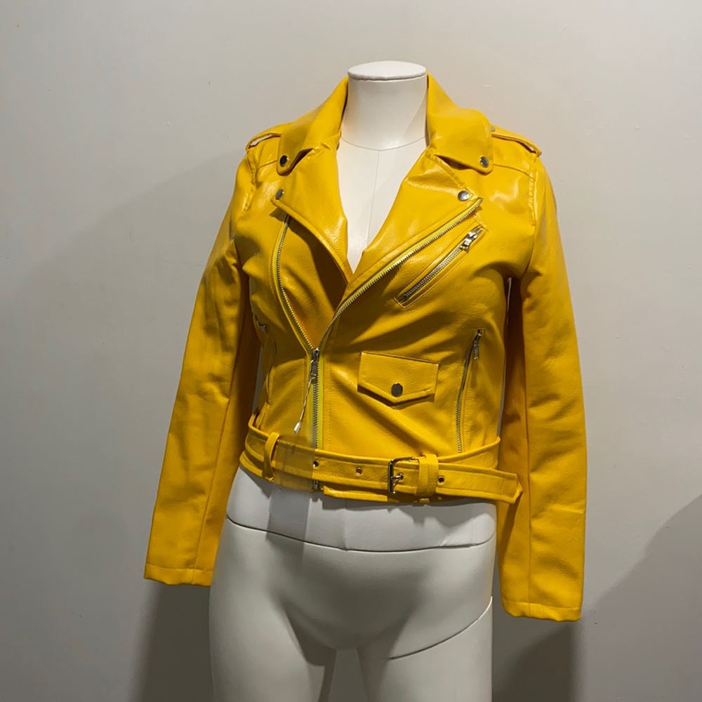 Mustard Yellow PU Leather Jacket